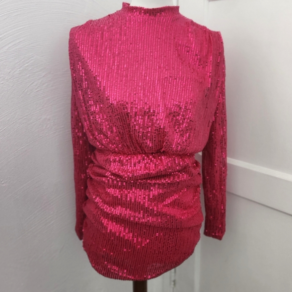 NWT Sebastian Aiden Hot Pink Sequin Mini Dress - Medium